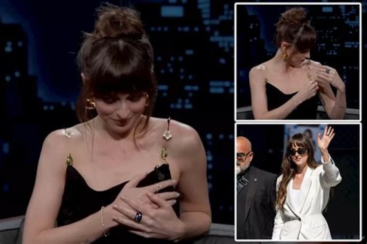 Dakota Johnson Suffers Wardrobe Malfunction During ‘Jimmy Kimmel Live’ Interview: ‘It Just Fell Off’